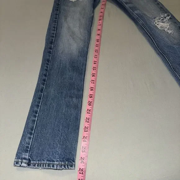 Abercrombie & Fitch Jeans Girls 16 Blue Denim 100% Cotton Slim-Fit Distressed - Picture 4 of 7